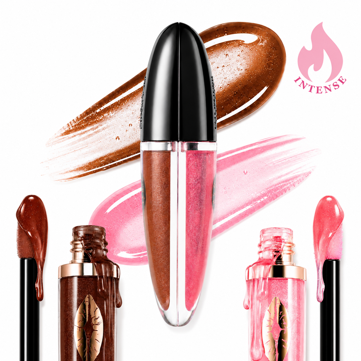LUMINESS Hot Kiss Lip Plumper Gloss | Hydrating, Volumizing Lip Oil - Lip Gloss with Shea Butter & Vitamin E, Lip Stain, Lip Moisturizer, Long-Lasting Volume, Vegan & Cruelty-Free (Duo)