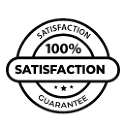 Black and white circular icon with text saying 100% Satisfaction Guarantee
